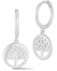 Glaze Jewelry - Silver Cz Tree Of Life Hoops - Lyst