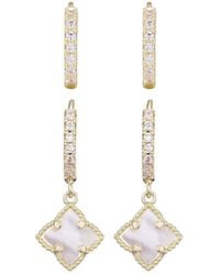 Adornia - 14K Plated Mother-Of-Pearl Cz Clover Huggie Set Earrings - Lyst