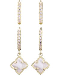 Adornia - 14K Plated Mother-Of-Pearl Cz Clover Huggie Set Earrings - Lyst