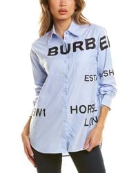 Burberry Horseferry Print Oversized Woven Shirt - Blue