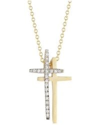 Reiss - 14K Two-Tone 0.15 Ct. Tw. Diamond Double Cross Necklace - Lyst