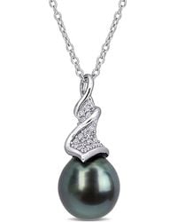 Rina Limor - Silver 0.09 Ct. Tw. Diamond 9-9.5mm Pearl Twist Pendant Necklace - Lyst