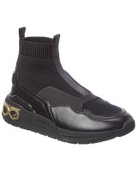 Ferragamo - Cosma Sock High-Top Leather & Canvas Sneaker - Lyst