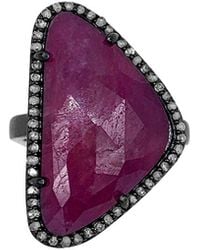 Adornia Fine Jewelry Silver 6.30 Ct. Tw. Diamond & Ruby Halo Ring - Purple
