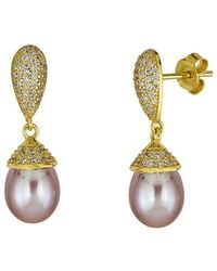 Belpearl - Plated 10Mm Pearl Cz Dangle Earrings - Lyst