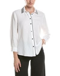 NIC+ZOE - Stripe Trim Linen-Blend Shirt - Lyst