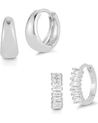 Glaze Jewelry - Silver Cz Huggie Earrings Set - Lyst
