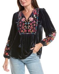 Johnny Was - Curved Hem Prairie Silk-Blend Blouse - Lyst