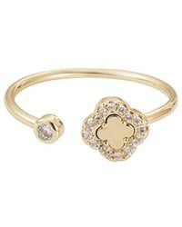 Adornia - 14K Plated Cz Open Band Clover Ring - Lyst