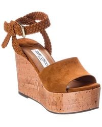 Jimmy Choo - Jori 100 Suede & Cork Wedge Sandal - Lyst