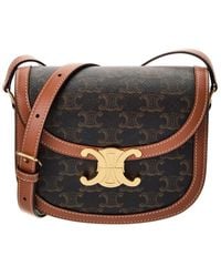 Celine - Besace Clea Triomphe Canvas & Leather Shoulder Bag - Lyst