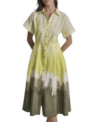 DKNY - Printed Extended Sleeve Button-Down Dress - Lyst