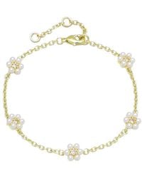 Adornia - 14K Plated Faux Flower Station Pearl Bracelet - Lyst