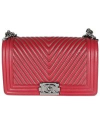 CHANEL - Red Leather Chain Medium Boy Bag (authentic Pre-loved) - Lyst