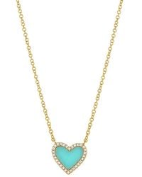 Sabrina Designs - 14k 0.63 Ct. Tw. Diamond & Turquoise Heart Necklace - Lyst