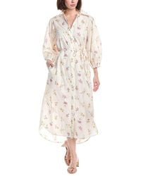 Beulah London - Contrast Floral Print Belted Maxi Shirtdress - Lyst