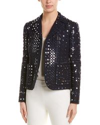 Valentino Embroidered Wool & Silk-blend Blazer - Blue