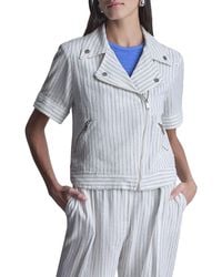 DKNY - Striped Linen-Blend Moto Jacket - Lyst