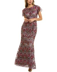 js collections embroidered illusion gown
