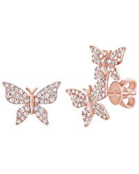 Sabrina Designs 14k Rose Gold 0.35 Ct. Tw. Diamond Butterfly Mismatched Studs - Pink