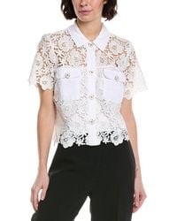 Cece - Patch Pocket Button-Down Lace Top - Lyst