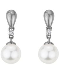 Pearls - 14k Diamond .06 Ct. & 8mm Pearl Drop Earrings - Lyst
