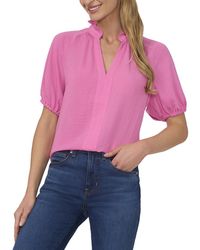 Cece - Ruffle Neck Raglan Seam Split Neck Blouse - Lyst