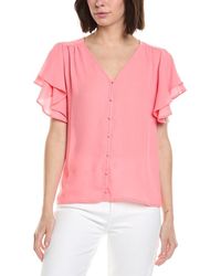 Cece - Double Flutter Shirred Shoulder Blouse - Lyst