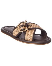 Ferragamo - Double Strap Gancini Raffia & Leather Sandal - Lyst