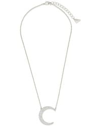 Sterling Forever - Cz Stationed Crescent Pendant Necklace - Lyst