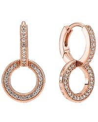 PANDORA - Signature 14K Rose Plated Cz Hoop Earrings - Lyst