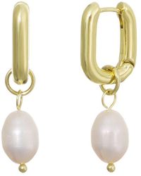 Adornia - 14K Plated Detachable Freshwater Pearl Rectangle Huggie Hoops - Lyst