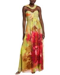 Badgley Mischka - Floral Scarf Strapless Gown - Lyst