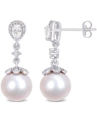 Rina Limor 10k 0.72 Ct. Tw. White Topaz 9-9.5mm Pearl Dangle Earrings