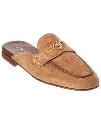 Prada - Triangle Logo Suede Mule - Lyst
