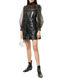 Ganni Button Front Leather Mini Dress - Black