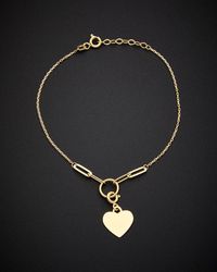 Italian Gold - 14k Mixed Link Heart Adjustable Bracelet - Lyst