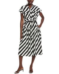 Gracia - Stripped Front Pockets Belt Midi Dress - Lyst