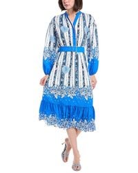 Tahari - Split Neck Half Placket Midi Shirtdress - Lyst