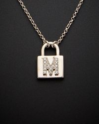 Italian Gold Over Silver - 18K 0.12 Ct. Tw. Diamond Padlock Initial Necklace (A-Z) - Lyst