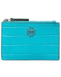 Tory Burch - Britten Embossed Zip Leather Card Case - Lyst