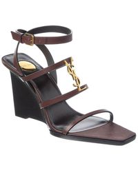 Saint Laurent - Cassandra 90 Leather Wedge Sandal - Lyst