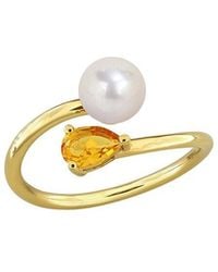 Rina Limor - Plated 0.45 Ct. Tw. Gemstone & 6-6.5Mm Pearl Ring - Lyst