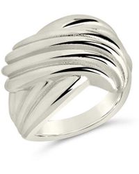 Sterling Forever - Rhodium Plated Plié Textured Statement Ring - Lyst