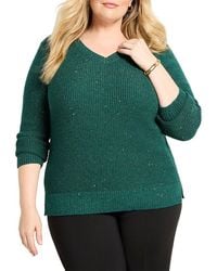 NIC+ZOE - Plus Shimmer Waffle V-Neck Sweater - Lyst