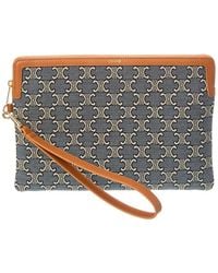 Celine - Small Jacquard Triomphe Canvas & Leather Pouch - Lyst