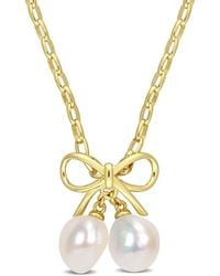 Rina Limor - Gold Over Silver 7-9.5mm Pearl Bow Pendant Necklace - Lyst