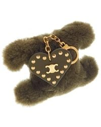 Celine - Triomphe Shearling & Leather Pom-Pom Charm - Lyst