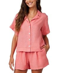 Bella Dahl - Short Sleeve Flowy Button Down Linen Shirt - Lyst