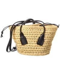 Bottega Veneta - Arco Small Straw & Leather Basket Tote - Lyst